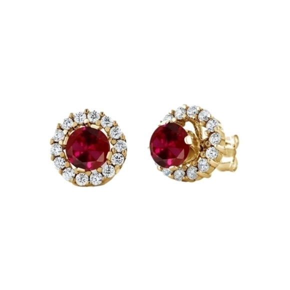 1.59ct Red Ruby Yellow Gold Silver Diamond Earrings 925 Gift Anniversary - Picture 2 of 3